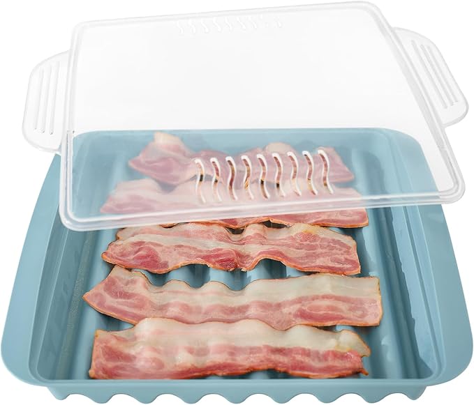 Microwave Bacon Cooker Rack with Plastic Transparent Lid - Crispy & Grease-Free (1 PCS)