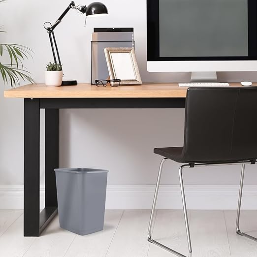 Superio Small 2.5 Gallon Plastic Trash Can, Unlidded Waste Bin Only for Under Desk, Office, Bedroom, Bathroom- 10 Qt, Grey