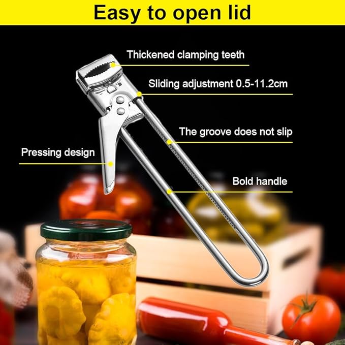 Adjustable Stainless Steel Jar Opener, 2026 New Multifunctional Stainless Steel Can Opener, Jar Lid Opener for Weak Hands, Jar Lid Gripper Bottle Opener Kitchen Accessories (3)