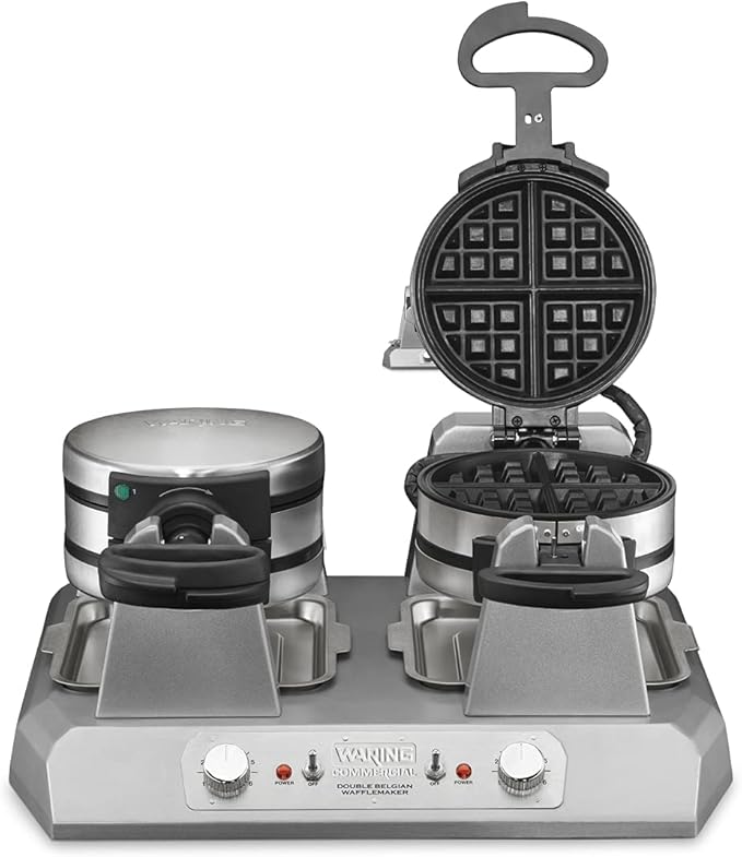 Waring Commercial WW300BX Double Side by Side Belgian Waffle Maker, Coated Non Stick Cooking Plates, Produces 75 Waffles Per Hour,208V, 2700W, 6-15 Phase Plug