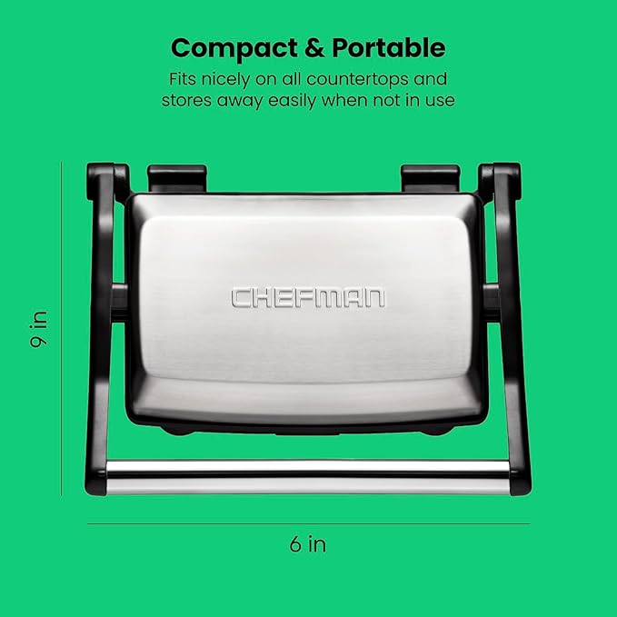 Chefman Electric Panini Press Grill,Compact 2-Slice Sandwich Maker,Non-Stick Coated Plates,Opens 180 Degrees,Dishwasher Safe,Removable Drip Tray,Stainless Steel/Black,(Pack of 4)