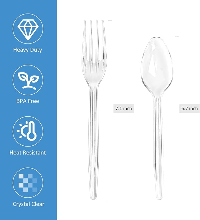 EcoDispose 100 Count Plastic Silverware, Heavy Duty Plastic 50 Forks & 50 Spoons Disposable Utensils Cutlery Set for Party Supplies