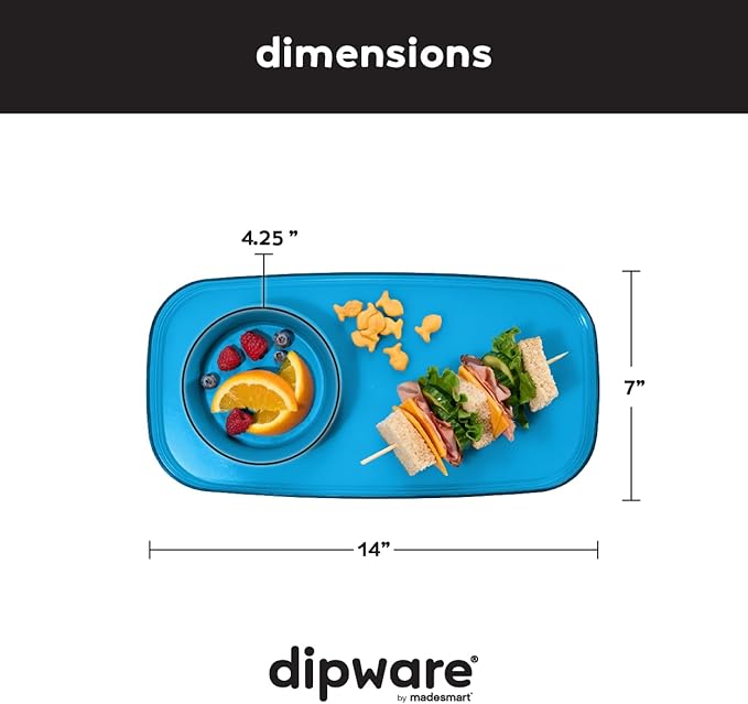 madesmart Dipware Small Reusable Serving Tray for Appetizers and Snacks, Food-Safe Small Appetizer Serving Platter with Removable Dip Bowl, Ocean (Pack of 6)