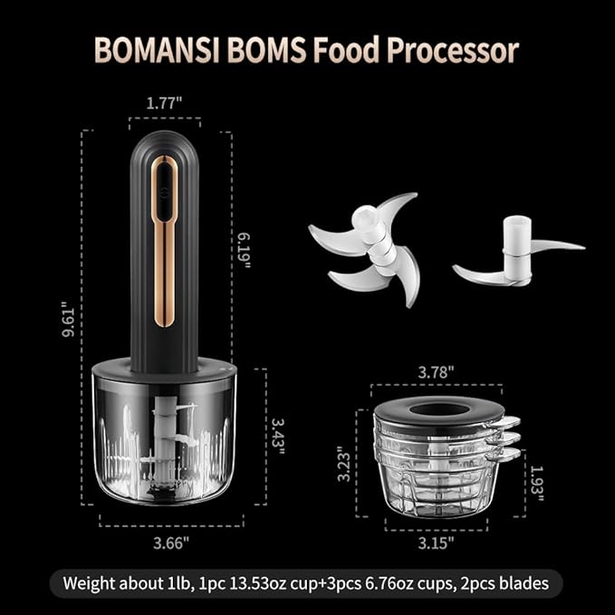 Electric Mini Food Processor, 4-Cup Portable USB Small Food Processor, Garlic Mincer, for Dicing, Mincing, and Puree, Black