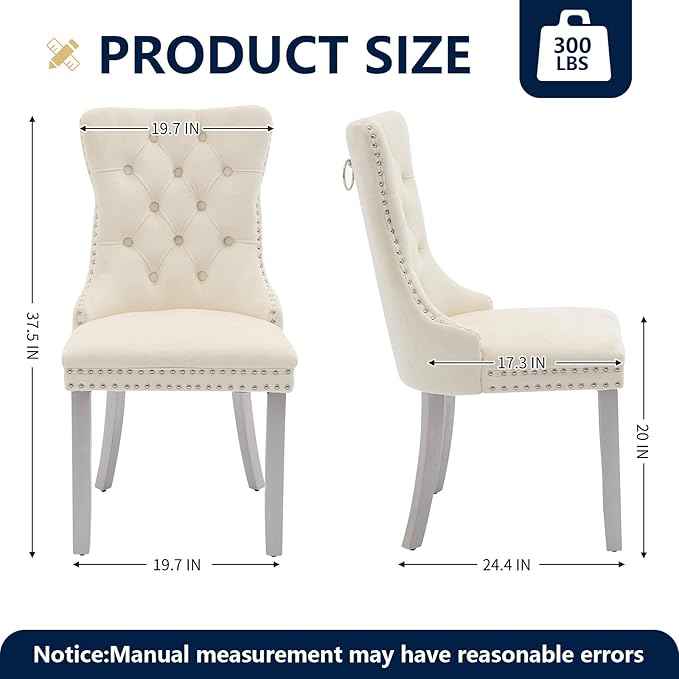 Velvet Dining Chairs Set of 6, Kitchen & Dining Room Chairs, Upholstered Dining Chairs with Back Ring Pull and Silver Solid Wood Legs, Modern Tufted Kitchen Chairs for Dining Room, Cream