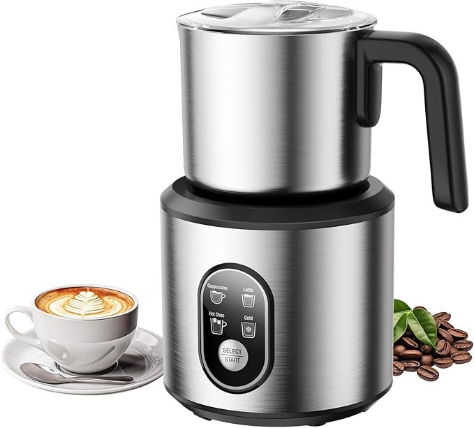 Milk Frother and Steamer with Heating Function - 4-in-1 Automatic Hot & Cold Milk Frother and Warmer, 24Oz/700ML Detachable Stainless Steel Jug with Transparent Lid