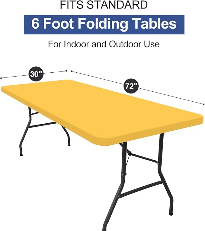 homing Rectangle Table Cloth Cover, Waterproof Polyester Elastic Fitted Tablecloth, Fits for 6 Foot Folding Tables, Washable Table Protector for Fall, Thanksgiving (Mustard Yellow, 30" x 72")