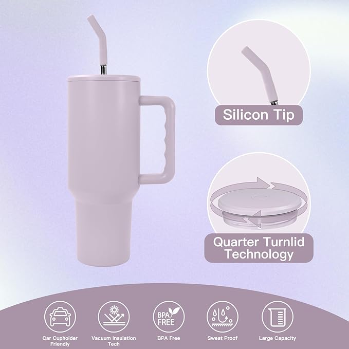 AGH 40 oz Sublimation Tumbler with Handle 4-Pack Stainless Steel Insulated Tumblers Blanks Water Bottle Travel Cups Matte Purple