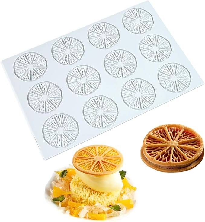 Hollow 3D Leaf Tuille Lace Silicone Cake Moulds, Molds Silicone Baking Fondant Tuile Molds, Polymer Clay Mold for Baking, Clay, Resin, Sugar Craft, Dessert Cake Decoration (1pcs Lemon Slices Mold)