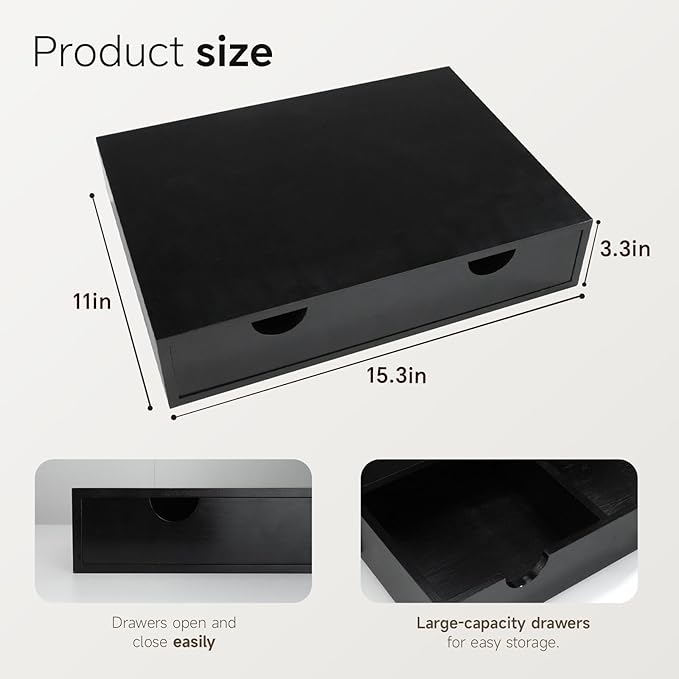 Coffee Pod 15" X 11" X 3" Natural Wood Countertop Organizer Drawer, Counter Top Espresso Tea Bag Station Storage Holder Box, Black