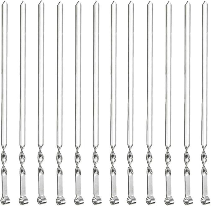 Antallcky 12 Pack Kabob Skewers BBQ Barbecue Skewers Stainless Steel Sticks Heavy Duty Large Wide Reusable with Nonslip Ring Handle Ideal for Shish Kebab Chicken Shrimp and Vegetables (22 inch)