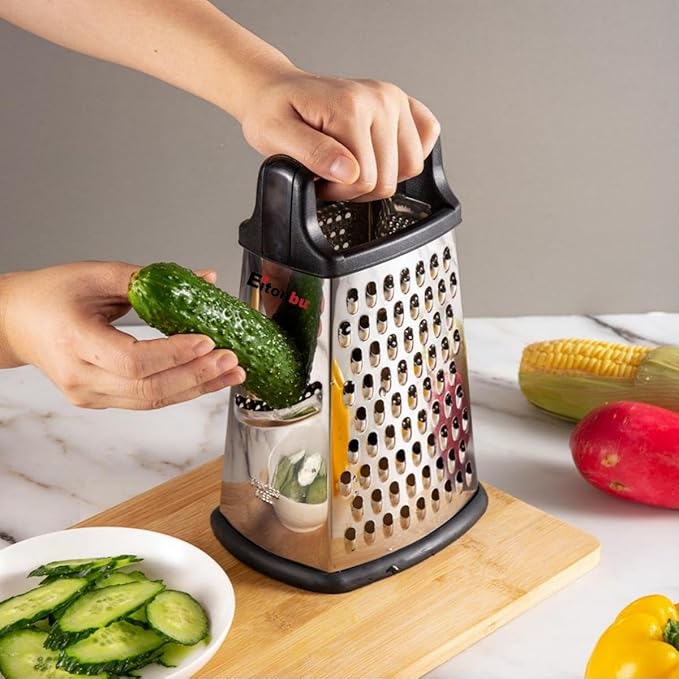 Multifunctional Stainless Steel Grater Slicer with Handle, Large 4 Sides Cutter for Ginger, Garlic, Cucumbers, Carrots, Cheese, Potato，Dishwasher Safe （ Mint）