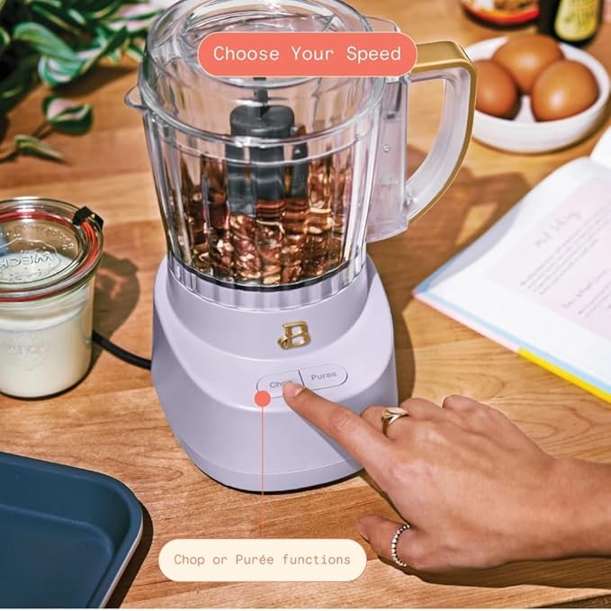 3-Cup Mini Food Chopper 250W with Bowl, Electric Food Processor, Chop & Puree Function, Dishwasher Safe Parts, Safety Lid, Compact Kitchen Appliance(Lavender)