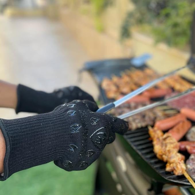 Grill Armor Oven Gloves with Fingers – Extra Long Cuff, 932°F Heat, Fire & Cut Resistant Mitts for BBQ, Grill, Cooking, Grilling, Baking & Smoker