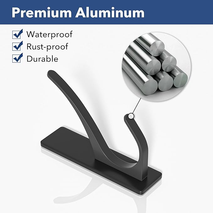 pickpiff 10 Pack Matt Black Self Adhesive Coat Hooks for Hanging: 13LB Extra Strong Stainless Wall Hook for Towel, Utensil, Backpack, Hat, Sturdy Metal Hanger for Bathroom, Kitchen, Door