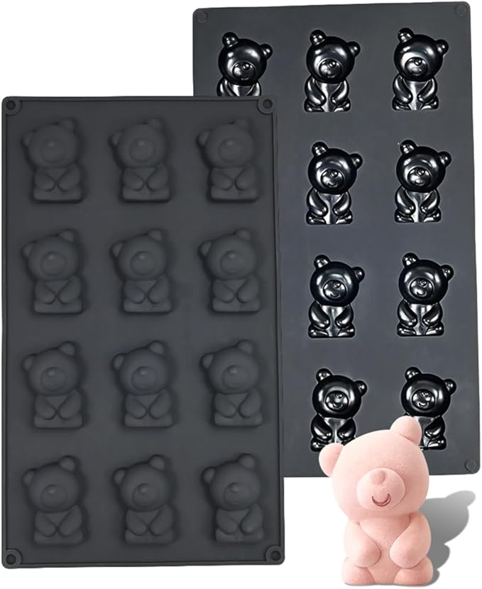 Silicone Chocolate Mold for Decorating, 12 Cavity Bear Shaped Candy Molds for Baking Supplies, Molds for Chocolate, Cake, Ice Cube, Gummy, Resin, Soap Making (G_ Bear)