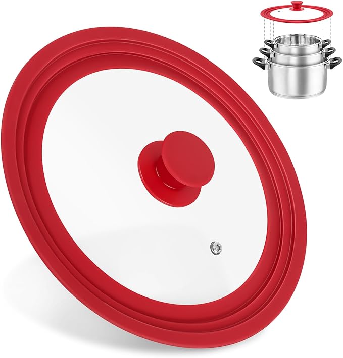 Universal Lids for Pots, Pans and Skillets, Replacement Pan Lid with Tempered Glass and Heat-Resistant Silicone Edge, Fits 9", 9.5",10" Cookware, Durable Frying Pan Cover