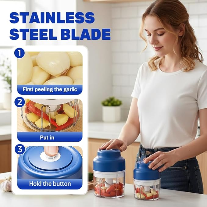 Electric Garlic Chopper, 2026 Upgraded Food Processor, USB Rechargeable Portable Wireless Veggie Chopper with 6 Stainless Steel Blades for Garlic Onion Chili Nuts Meat (green, 250ml)