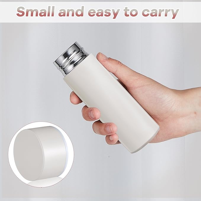 Irenare 5oz Mini Insulated Stainless Steel Bottle Purse Water Bottle Cute Leak Proof Flask Keeps Drink Cold and Hot for Purse Women(Angel White, Light Pink, 2 Pieces)
