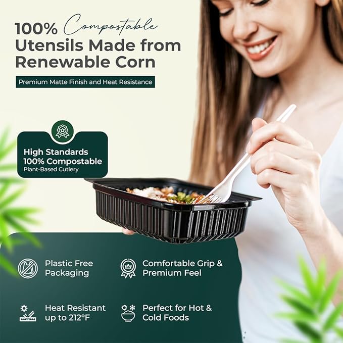 100% Compostable Spoons - (7 in.) 150 Large Biodegradable Spoon Disposable Eco Friendly Spoon Durable and Heat Resistant Alternative to Plastic Spoons with Convenient Tray, By