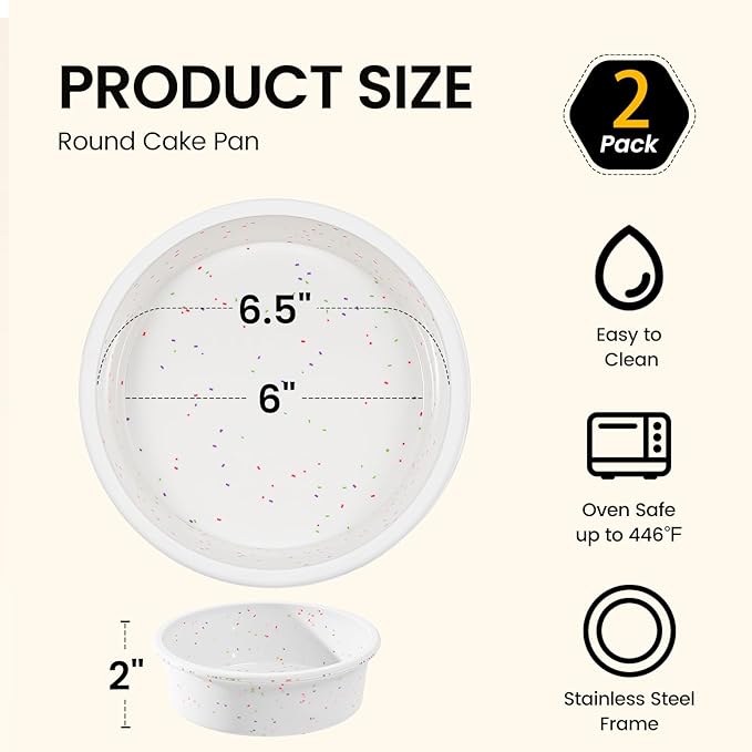 SJ 6 Inch Silicone Round Cake Pan with Metal Reinforced Frame Set of 2, Nonstick Silicone Cake Mold for Baking Suitable for Making Layers, Cheese & Chocolate Cakes