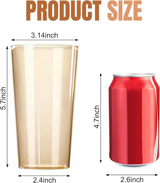 Liacere Plastic Drinking Glasses (Set of 12) 18oz Highball Brown Reusable Plastic Glasses Colors，Kitchen Water Glasses Cup, Bar Tumbler Glassware Set for Beer, Juice, Cocktail, Whiskey, Milk