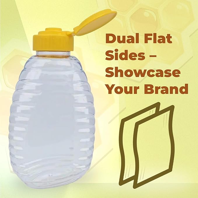 Skywin TidyFriend Honey Bottles 24 oz – 10 Pack Empty Honey Squeeze Bottle with Flip Lid & Seal, Clear Plastic Beehive Design, PET Containers