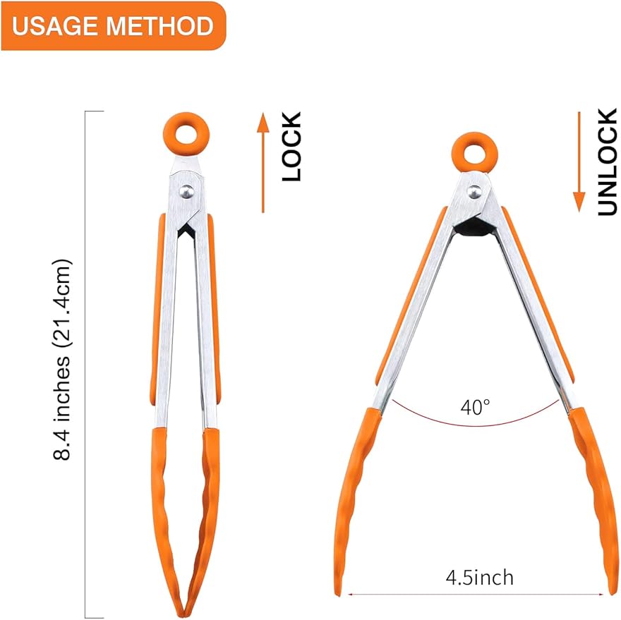 MSY BIGSUNNY 7 inch Serving Tongs With Silicone Tips for Food Grill, Salad, BBQ, Small Kitchen Food Tongs (Set of 3, White)