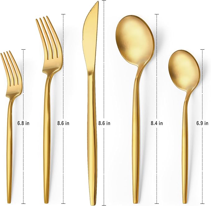 30-Piece Gold Silverware Set, Flatware Set for 6, Food-Grade Stainless Steel Cutlery Set, Includes Spoons Forks Knives, Kitchen Cutlery for Home Office Restaurant Hotel