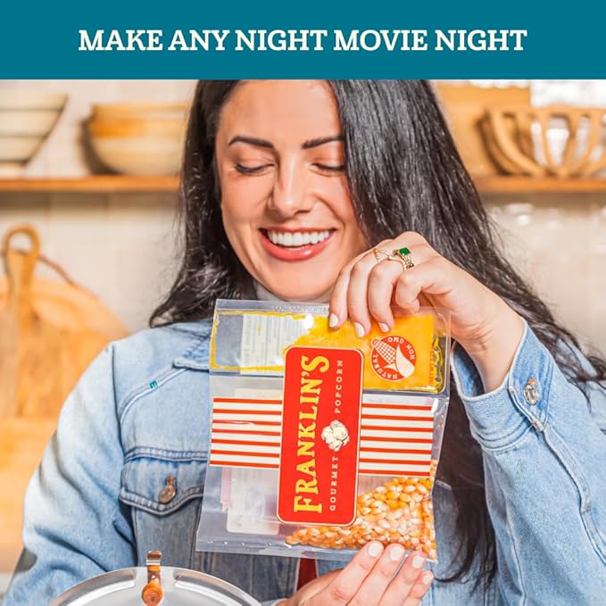 Franklin’s Gourmet Popcorn All-In-One Popcorn Packs for Popcorn Machine - 8oz Pack of 10 - Made in USA - Packs of Corn Kernels with Buttery Salt & Oil