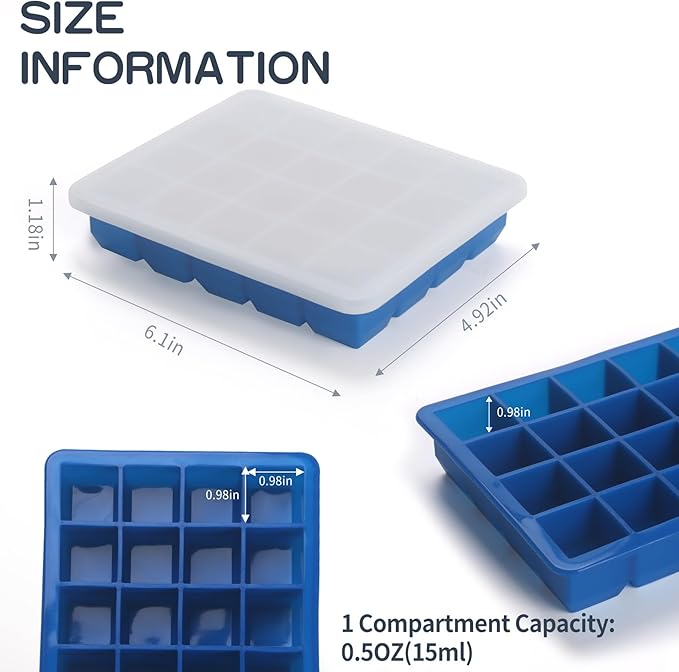 1 Tbsp Silicone Freezer Molds - Perfect for Storing Garlic, Herbs, Ginger, Pesto, Tomato Paste, Lemon Juice,Vegetable Purees,Purees and More - Silicone Food Freezer Tray(Blue 2 Pack)