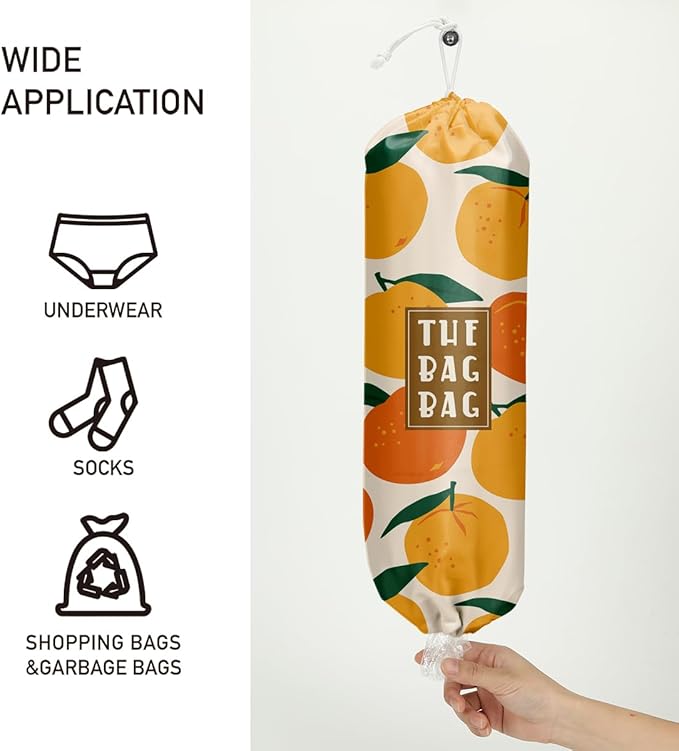 Plastic Bag Organizer,Reusable Grocery Country Style Plastic Bag Dispenser, for Home Kitchen Travelling Camping Decor, use 1 Pack，Tangerine Pattern