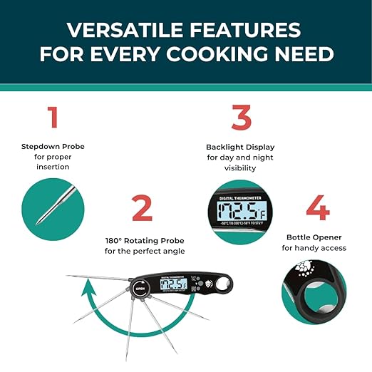 Cathy Yoder's Meat Thermometer Digital, Instant Read Food Thermometer for Cooking in Air Fryer Oven, BBQ, Grill & Baking. Measure Internal Temperatures Probe Easy Display Kitchen Grilling Accessories