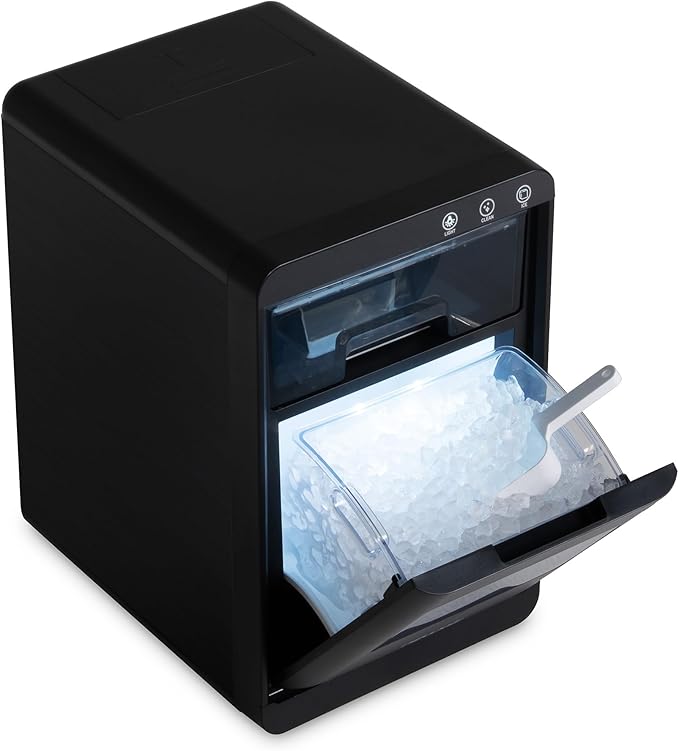 Nugget Ice Maker Countertop | 44 lbs/Day Pebble Ice Machine with Self-Cleaning | Soft Chewable Pebble & Sonic-Style Ice | Black Stainless Steel