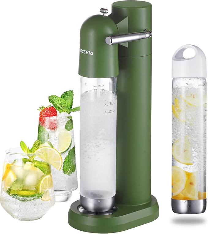 Sparkling Water Maker | Soda Beverage Machine | Soda Streaming Seltzer & Carbonator | 2x1L BPA Free Bottles | Compatible Srew-in 60L CO2 (NOT Included) | Green