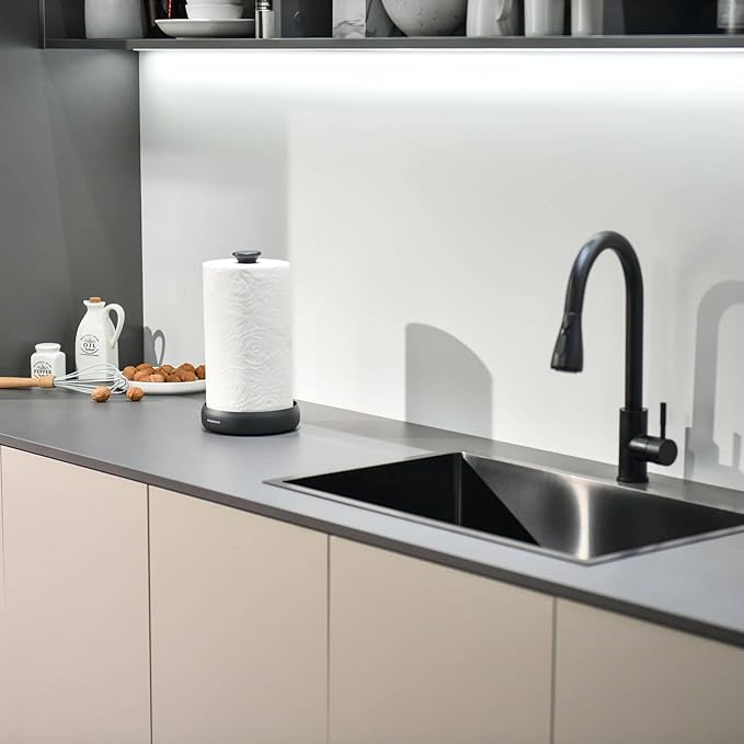 simpletome Paper Towel Holder Countertop Keep It Rolled Up Weighted Base (Matt Black)