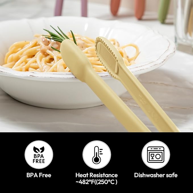 carrotez Silicone Cooking Kitchen Tongs, Anti-Slip,Non-Scratch Serving Tongs 9.25 Inches - Yellow Butter