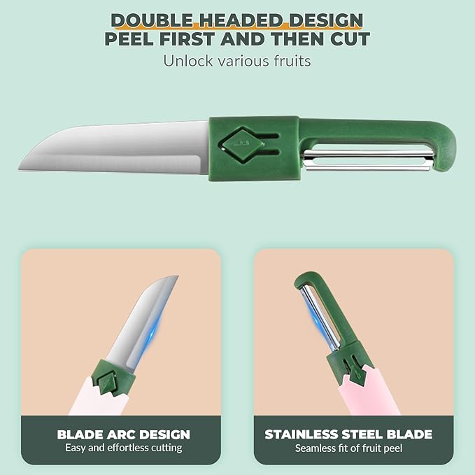 2 in 1 stainless steel Paring knife Peeler; fruit peeler; apple peeler; pear peeler, vegetable peeler, Kitchen Peeler (1, Pink White)