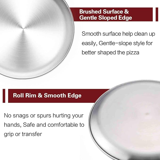 TeamFar Pizza Pan, 13.4 inch Stainless Steel Large Pizza Pan Tray Round Oven Baking Bakeware, Healthy & Heavy Duty, Oven & Dishwasher Safe
