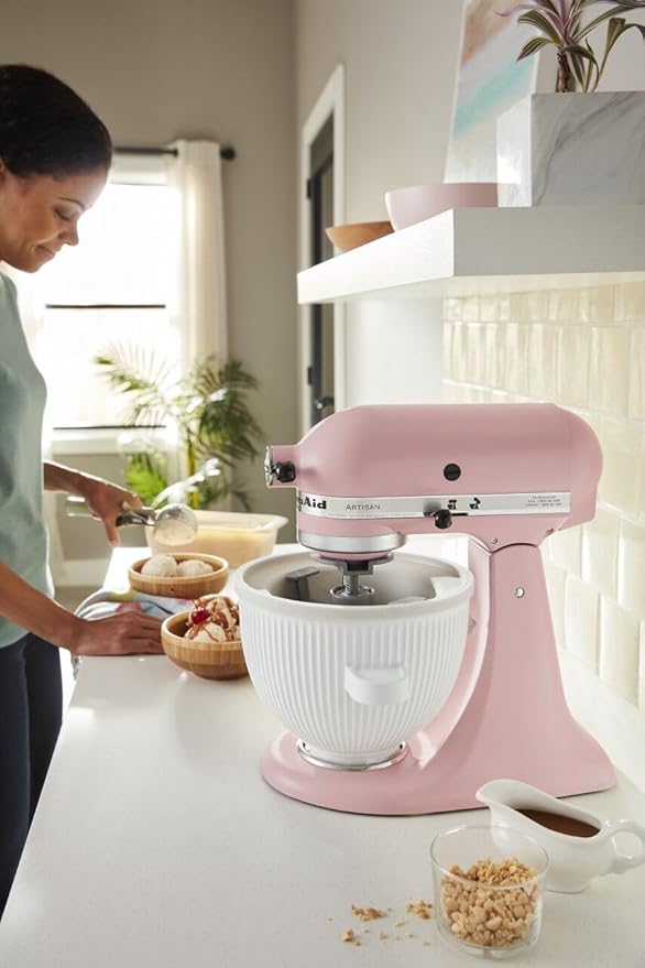 KitchenAid Ice Cream Maker Attachment for Stand Mixer, 2 Quart, KSMICM, White