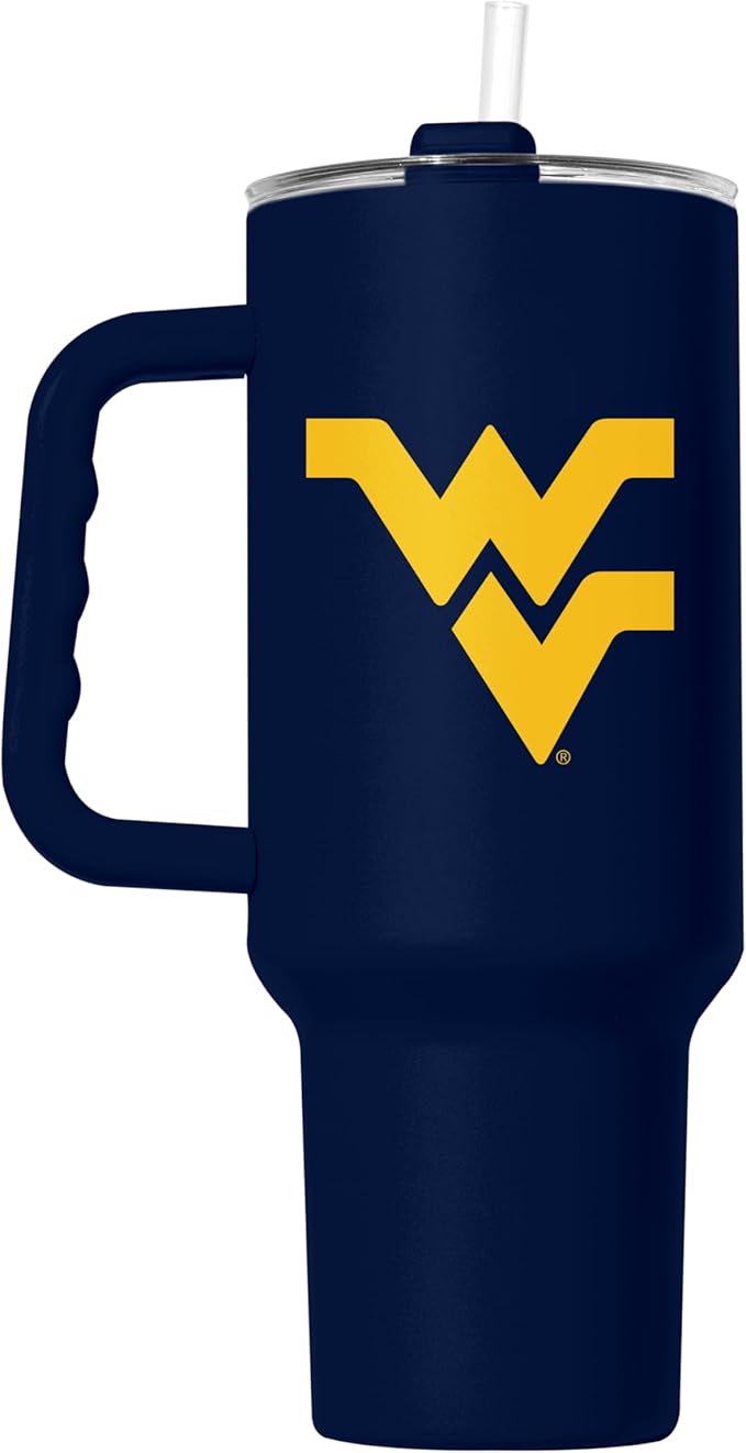 Logo Brands NCAA 40 oz Tumbler with Handle -Stainless Steel Insulated Travel Tumbler with Straw Lid – Powder Coated, Leak-Resistant, Keeps Drinks Hot/Cold – Great for Tailgating, or Everyday Use