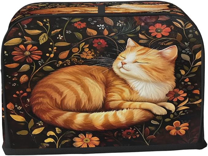 Animal Flower Cat Kitten Toaster Cover 4 Slice Dust and Fingerprint Protection Toaster Bread Maker Covers Washable Kitchen Small Appliance Covers for Kitchen Accessories Decor Bakeware Women Gift