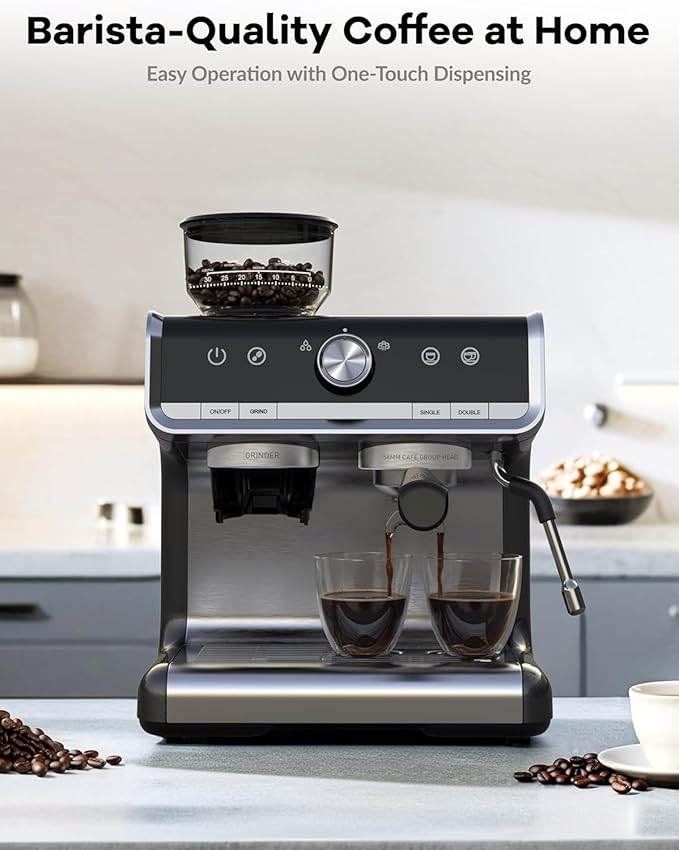 GarveeHome Espresso Machine, 20 Bar Semi Automatic Espresso Machine With Grinder and Milk Frother Wand, Professional Espresso Maker Coffee Machine With 95 oz Removable Water Tank