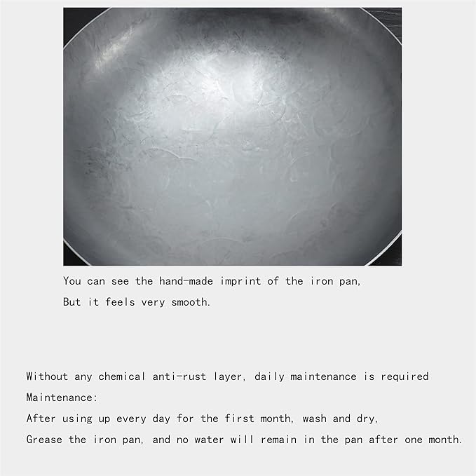 Wok Pfanne Traditioneller Handgehämmerter Wok Aus Refined Iron Mit Two Handles，1,8 MM Dick Wok (Rundboden) (Size : 42cm/16.5in)