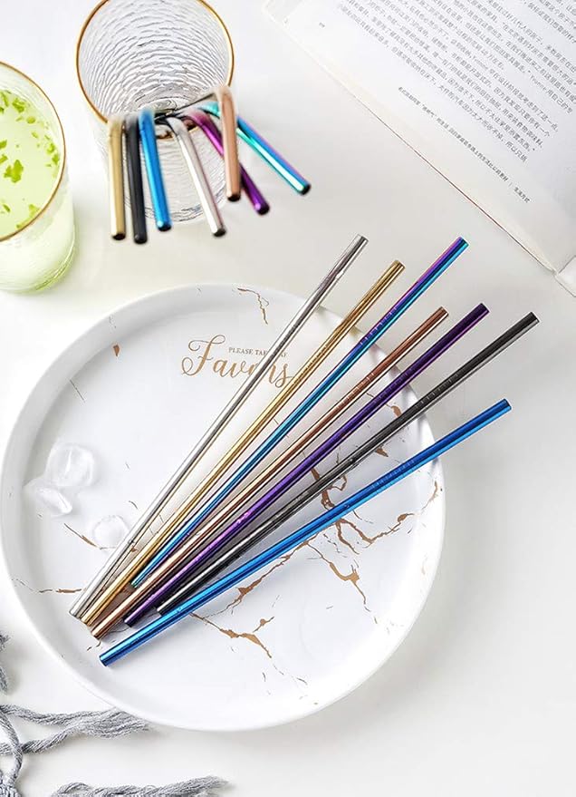 Black Reusable Metal Straws 100Pcs for Bulk Pack.Toddler Child Stainless Steel Straws 265mm Straws for 30oz and 20oz Tumblers Yeti Bulk Order(10.5" Long, Black-100pcs Straight)