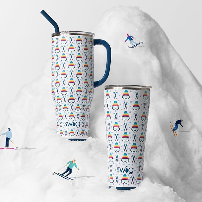Swig Life 40oz Mega Mug, 40 oz Tumbler with Handle and Straw, Cup Holder Friendly, Dishwasher Safe, Extra Large Insulated Tumbler, Stainless Steel (Après Ski)