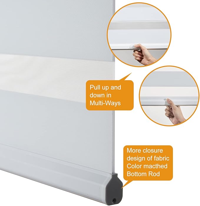Persilux Cordless Zebra Blinds for Windows (70" W X 47" H, White) Free-Stop Windows Shades Dual Layer Light Control for Day and Night, Light Filtering Sheer Shades for Home, Easy to Install