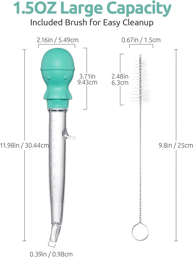U-Taste 18/8 Stainless Steel Measuring Cups and Spoons Set of 10 Piece, Upgraded Thickness Handle and 1.5oz Heat Resistant Angled Turkey Baster with Cleaning Brush for Cooking Basting (Aqua Sky)