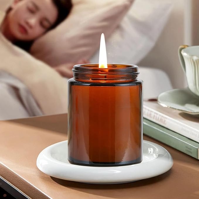 8oz Amber Candle Jars Set of 3,Round Glass Jar with Black Lids,Empty 250ml Glass Candle Making Jar Bulk Thick Small Food Storage Jars for Spice,Candy,Powder