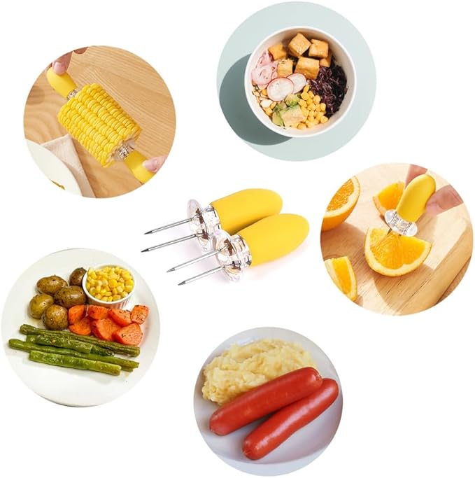 16Pcs/8 Pairs Yellow Corn Holders,PEOUWNES Stainless Steel Corn Cob Holders Corn on The Cob Skewers, Corn on The Grill, Interlocking Design Corn Skewers Forks for Home Cooking BBQ Parties Camping